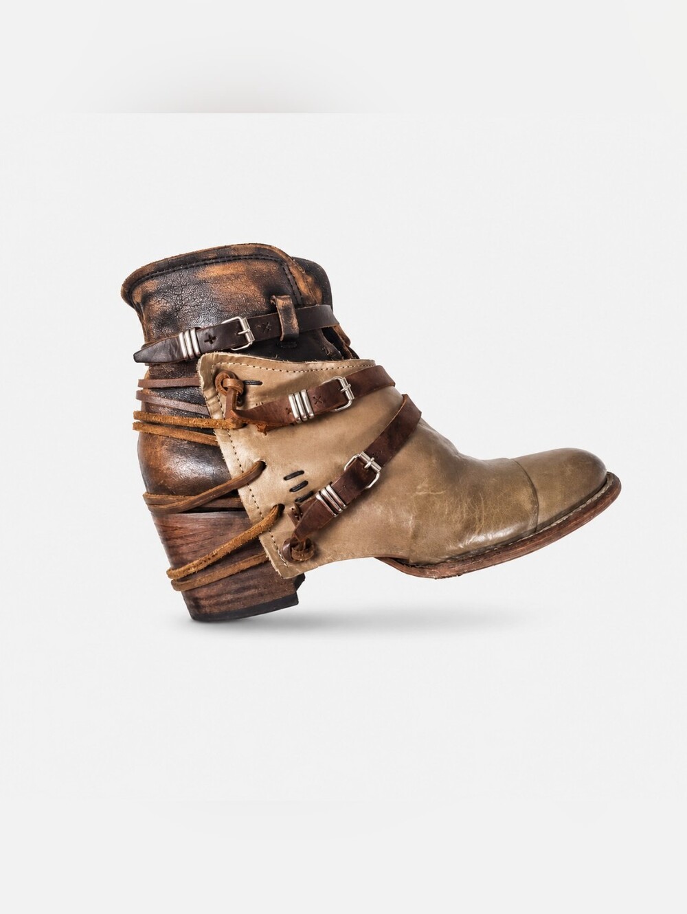 FREEBIRD by Steven Crue Distressed Ankle Boots & Booties Size 8 Gray Brown